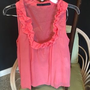 Zara Sheer Ruffled Sleeveless Blouse